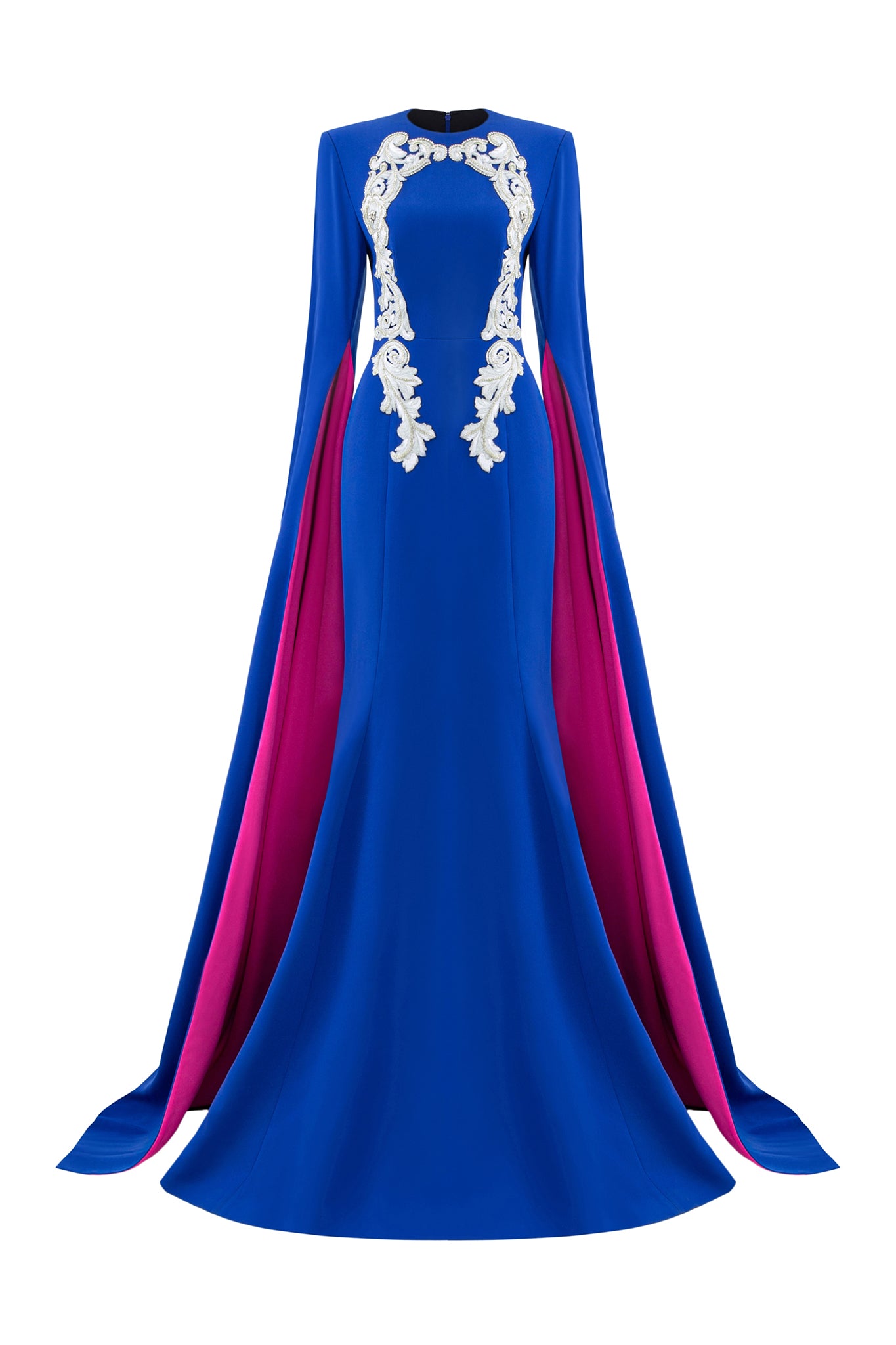 Mermaid Evening Gown With Round Neckline And Floor-Length Slit Sleeves