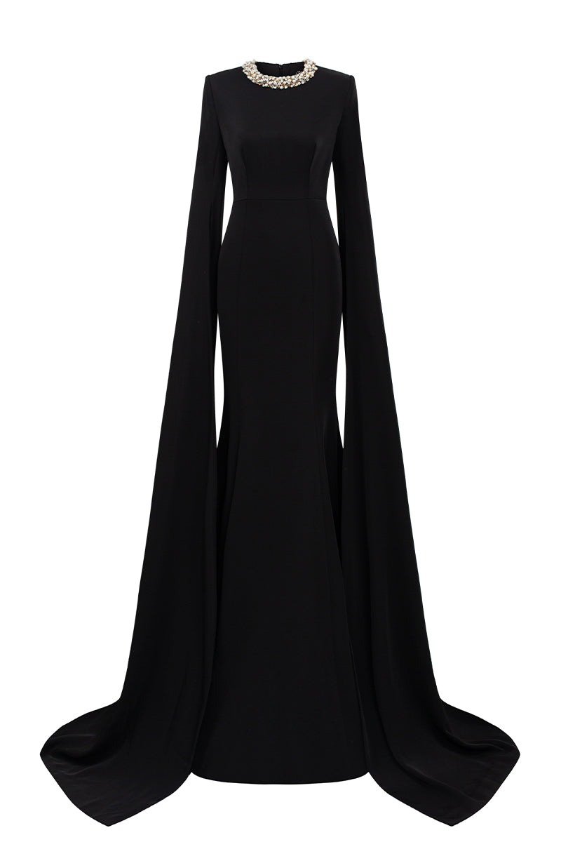 Mermaid Evening Gown With Round Neckline And Floor-Length Slit Sleeves