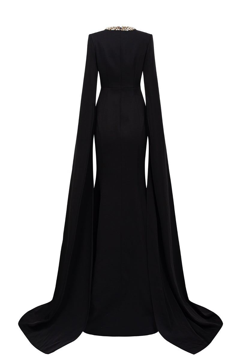 Mermaid Evening Gown With Round Neckline And Floor-Length Slit Sleeves