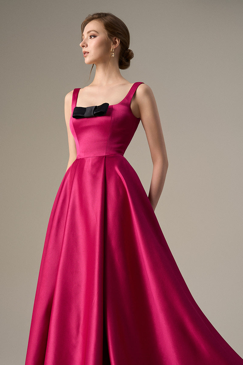Pink Taffeta A-Line Dress With A Square Neckline