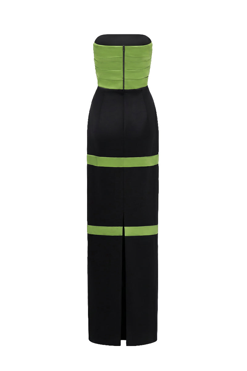 Pleated Bustier Dress With A Satin Bow And Taffeta Paneling