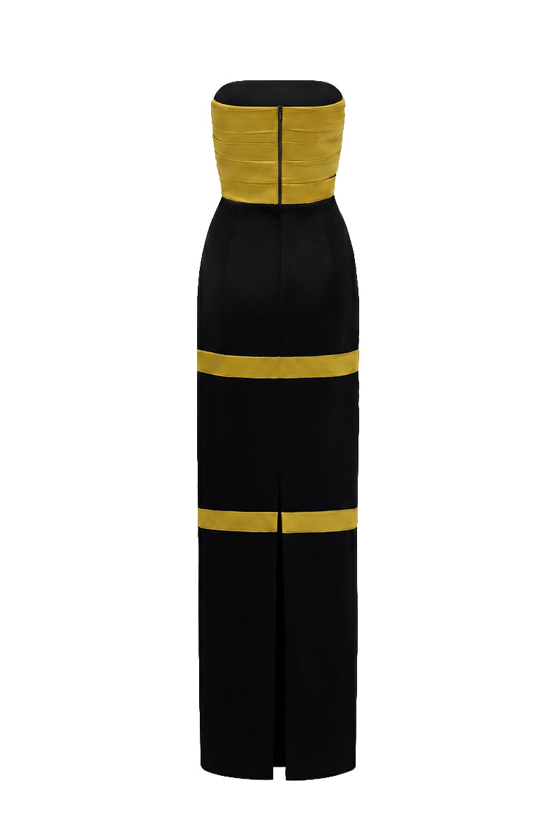Pleated Bustier Dress With A Satin Bow And Taffeta Paneling