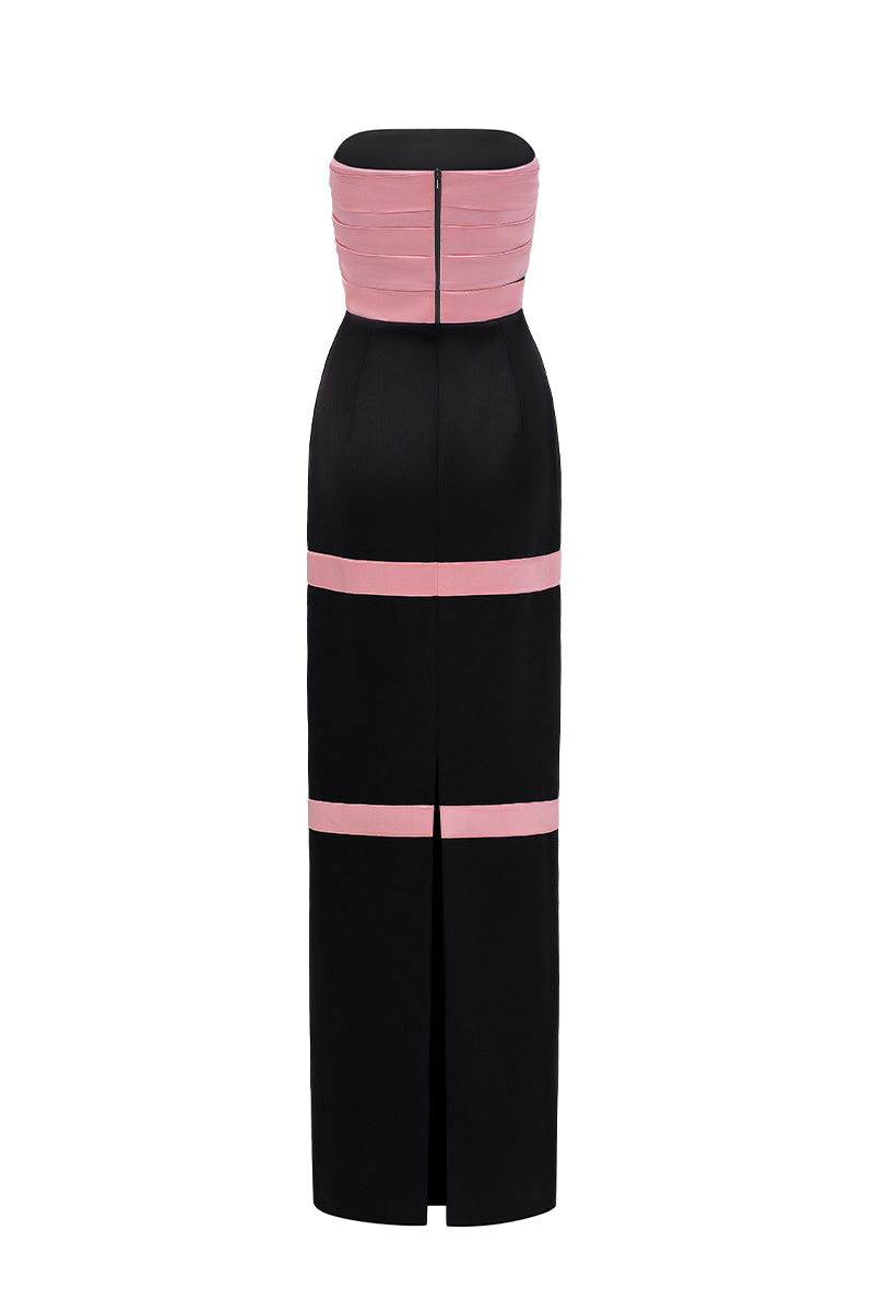 Pleated Bustier Dress With A Satin Bow And Taffeta Paneling.
