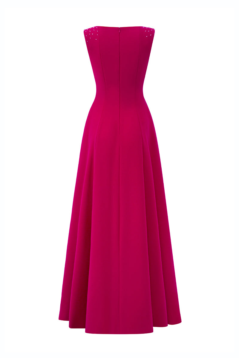 Queen Ann Neck A-Line Gown In Pink Crepe