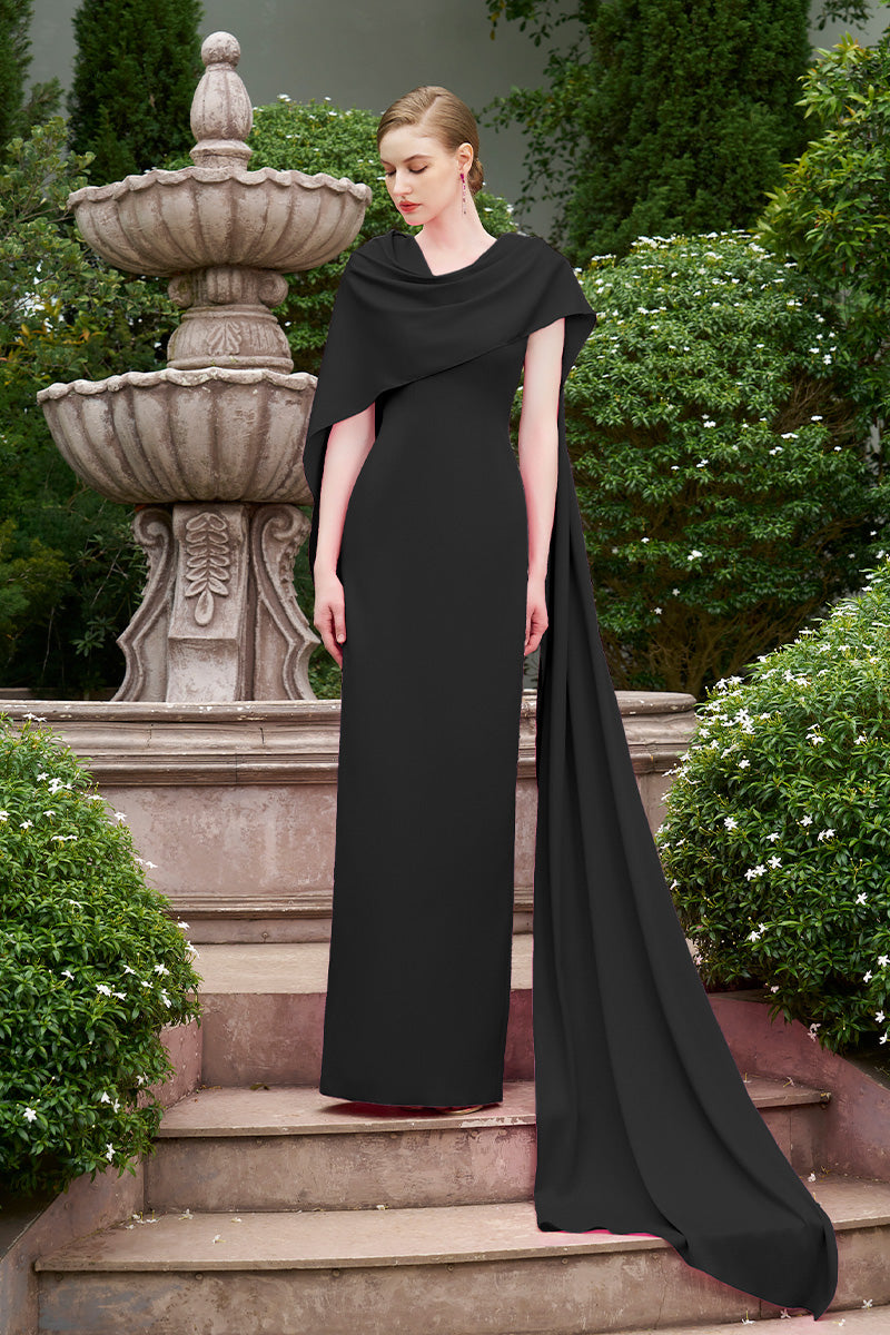 COLUMN EVENING GOWN WITH DRAPED RIBBON OVER THE SHOULDER