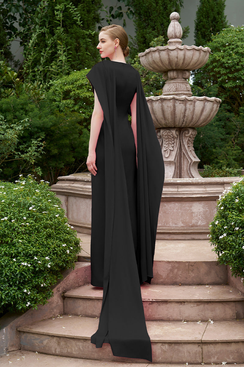 COLUMN EVENING GOWN WITH DRAPED RIBBON OVER THE SHOULDER