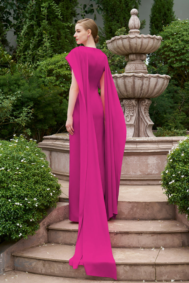 COLUMN EVENING GOWN WITH DRAPED RIBBON OVER THE SHOULDER
