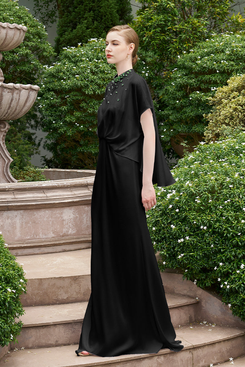 MERMAID EVENING GOWN WITH HIGH NECK AND GATHERED WAISTLINE