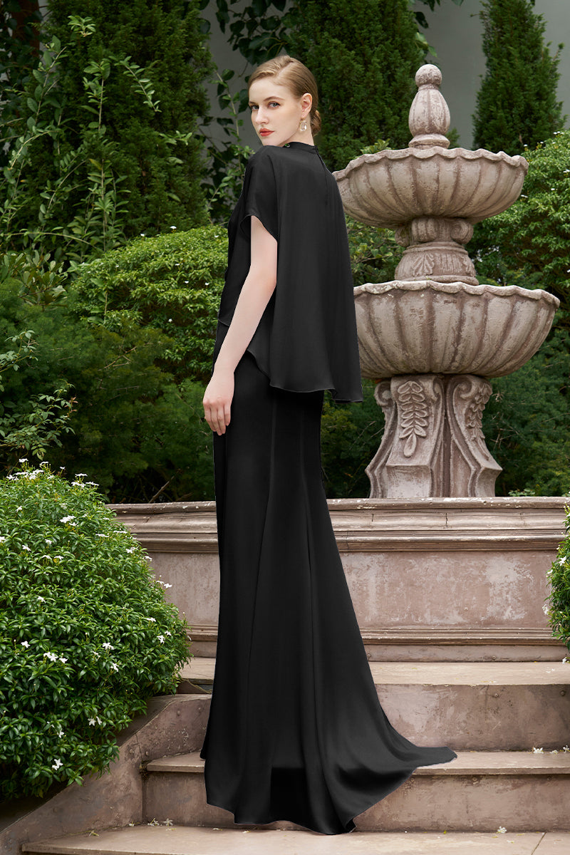 MERMAID EVENING GOWN WITH HIGH NECK AND GATHERED WAISTLINE