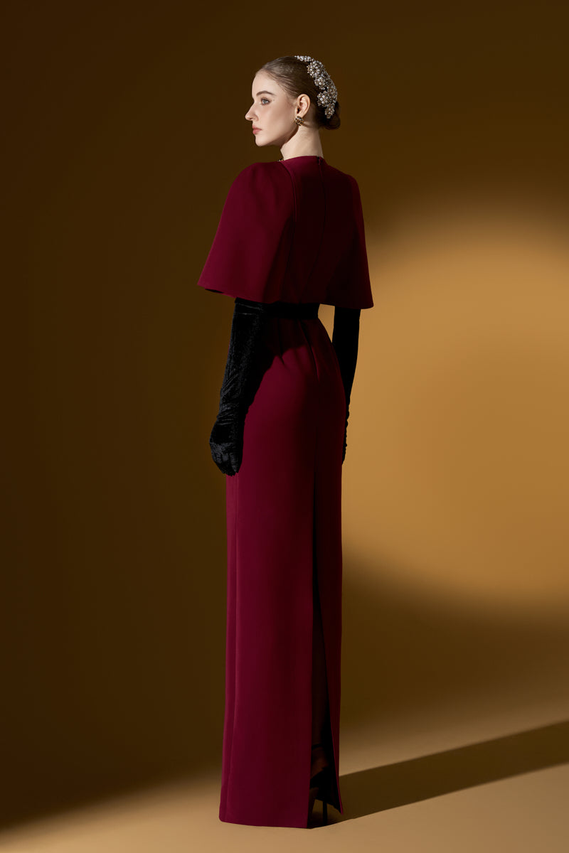 Round Neck Column Gown With Exaggerated Raglan Sleeves