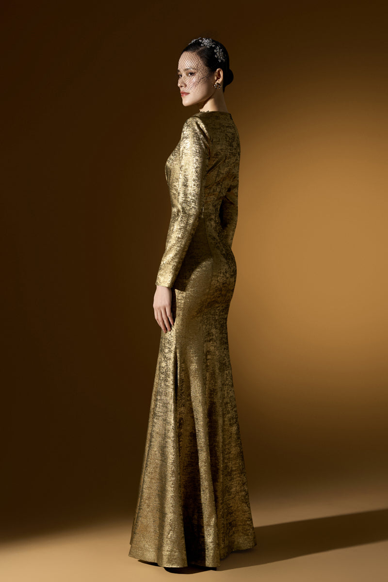 Turtleneck Collar Mermaid Gown With Puff Sleeves
