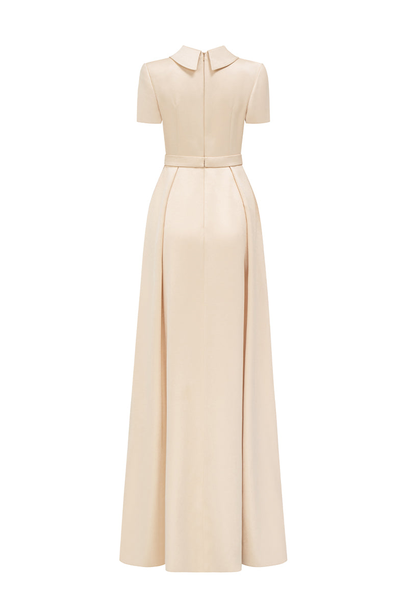 Short Sleeves A-Line Gown With De-Constructed Collar