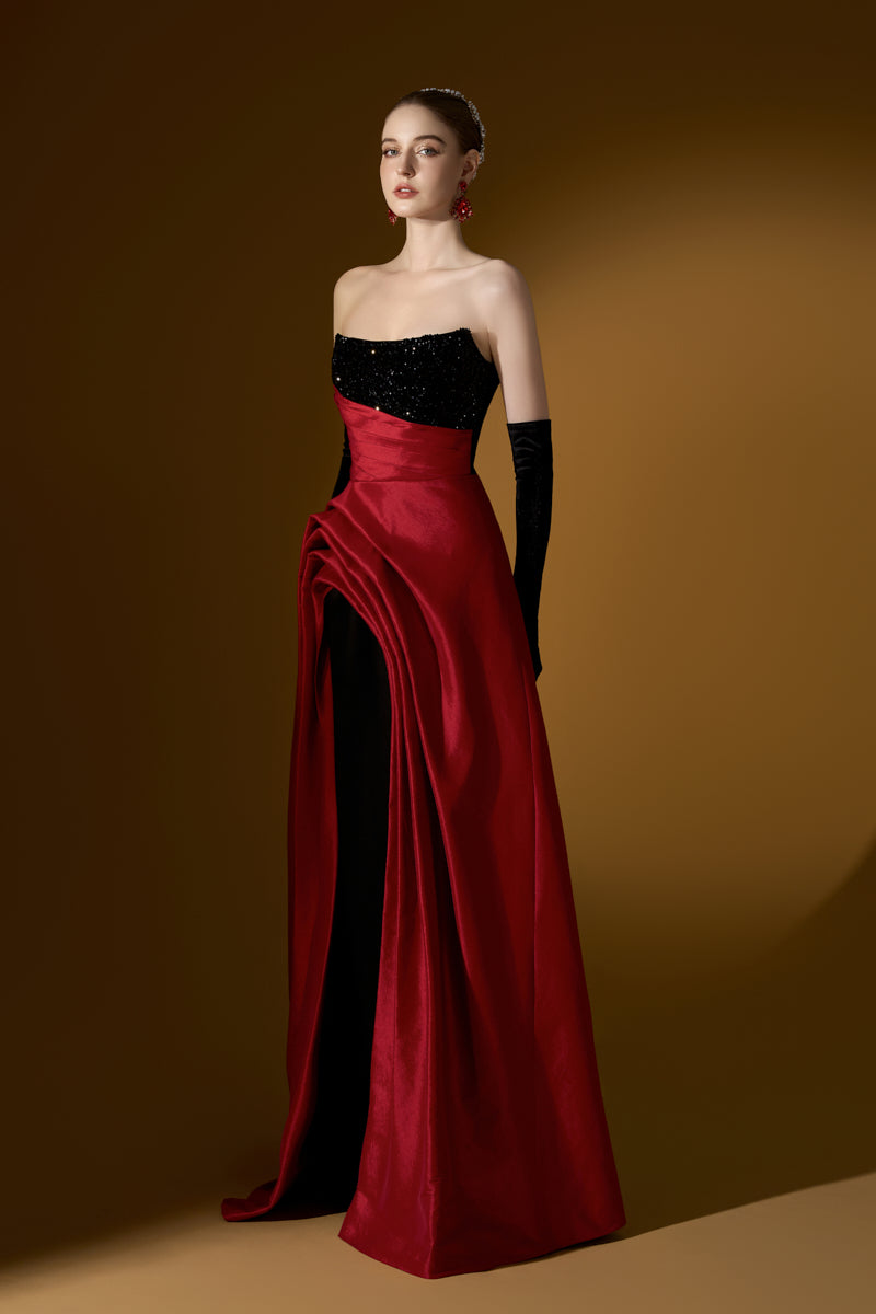 Strapless Burstier Ballgown With Asymmetric Draped Detail