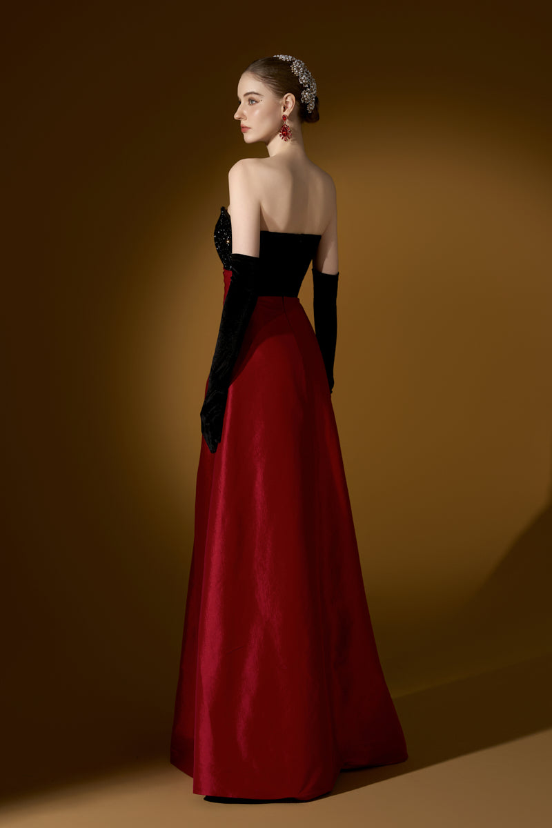 Strapless Burstier Ballgown With Asymmetric Draped Detail