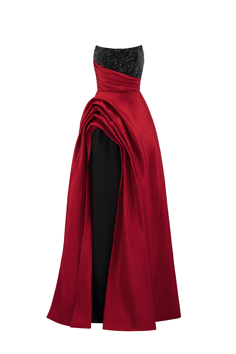 Strapless Burstier Ballgown With Asymmetric Draped Detail