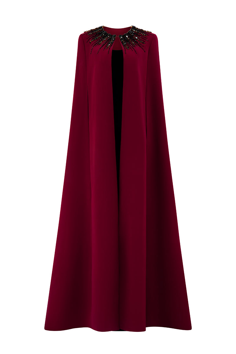 Strapless Burstier Column Gown With Long Cape