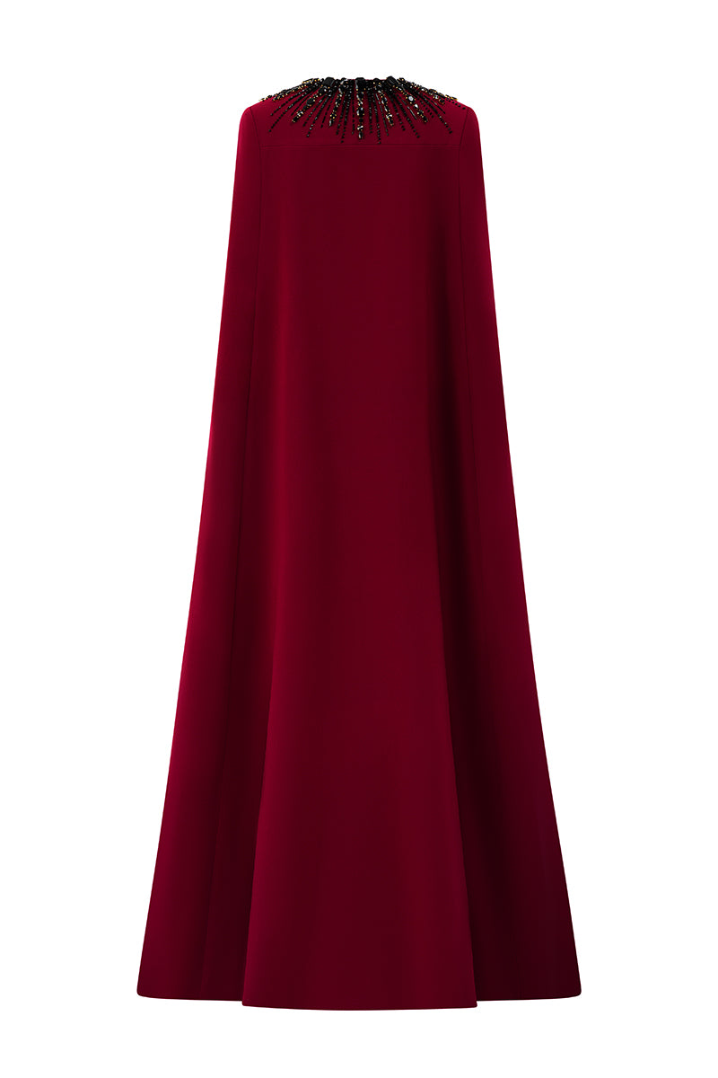 Strapless Burstier Column Gown With Long Cape