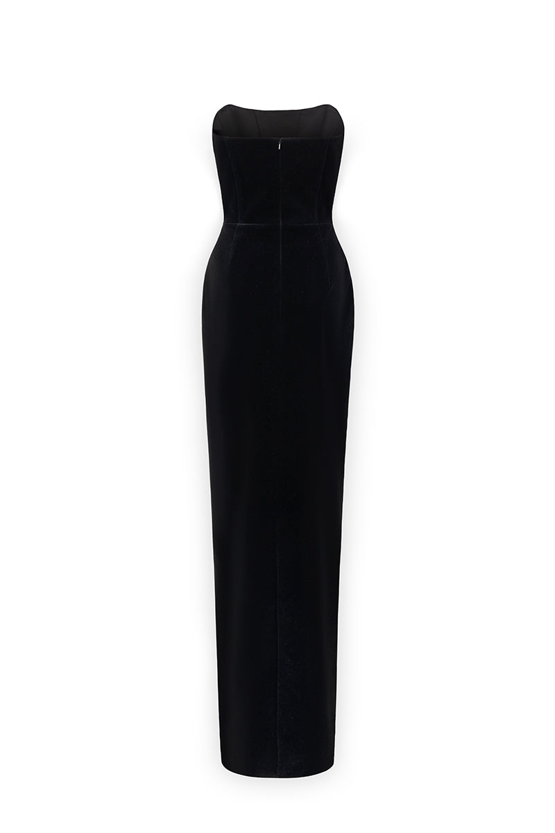 Strapless Burstier Column Gown With Long Cape