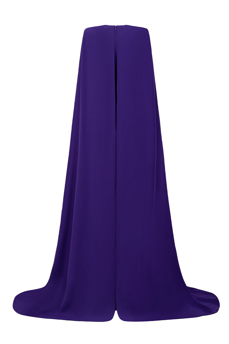 Trapeze Neck Column Gown With Long Cape Sleeves