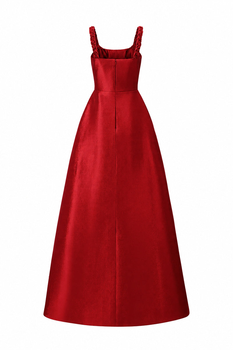 A-line Gown With Hand-Braided Strap In Red Taffeta | I.H.F ATELIER
