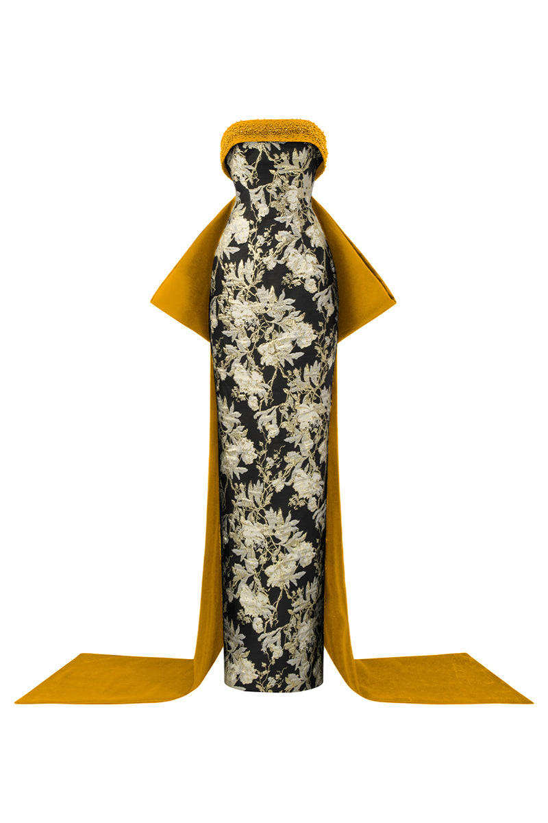 Bustier Column Gown With Back Bow | I.H.F ATELIER