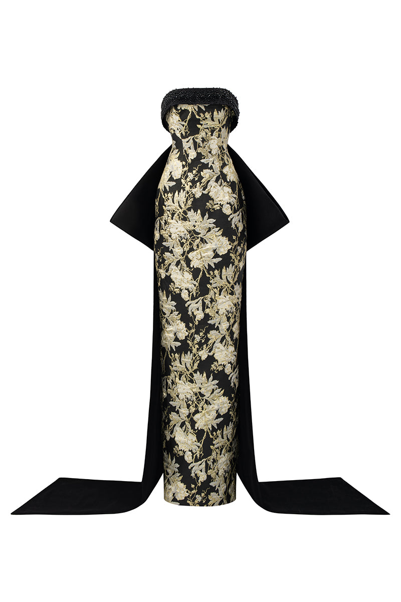 Bustier Column Gown With Back Bow | I.H.F ATELIER