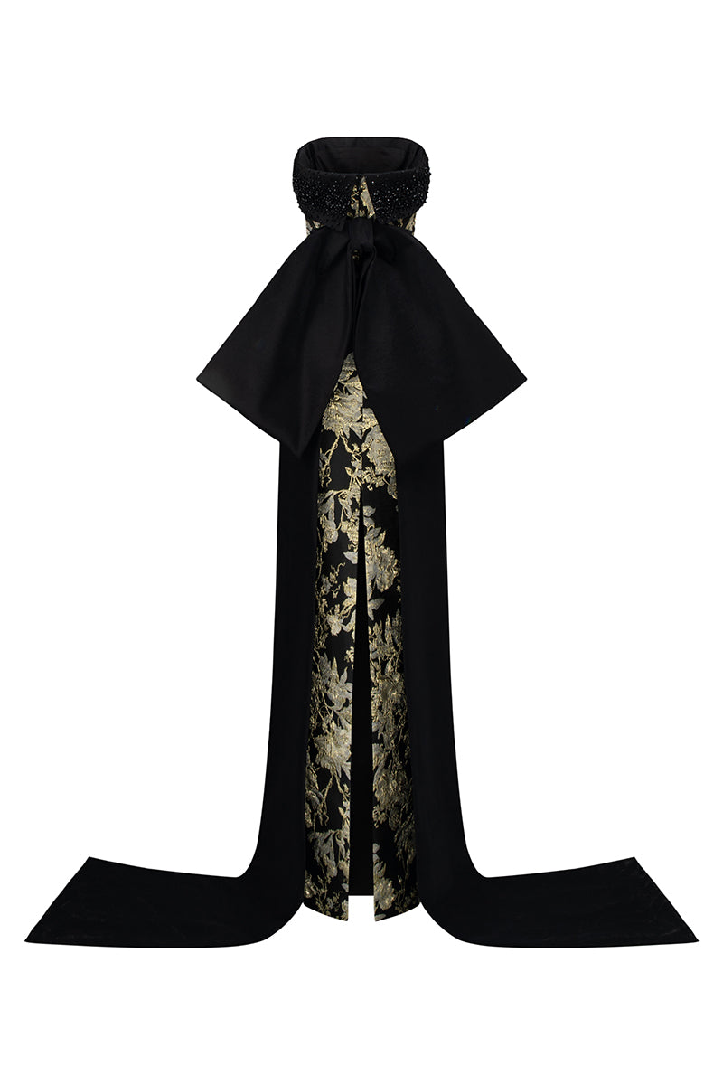 Bustier Column Gown With Back Bow | I.H.F ATELIER