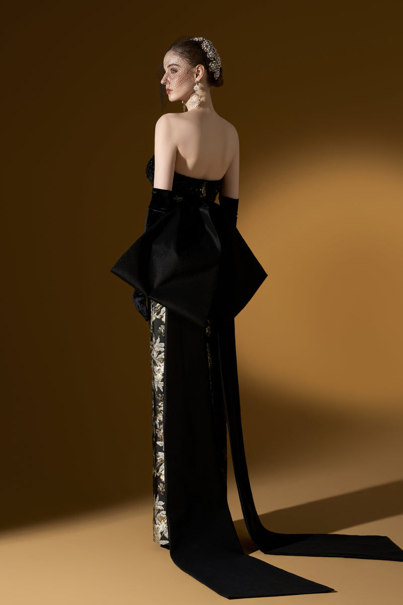 Bustier Column Gown With Back Bow | I.H.F ATELIER