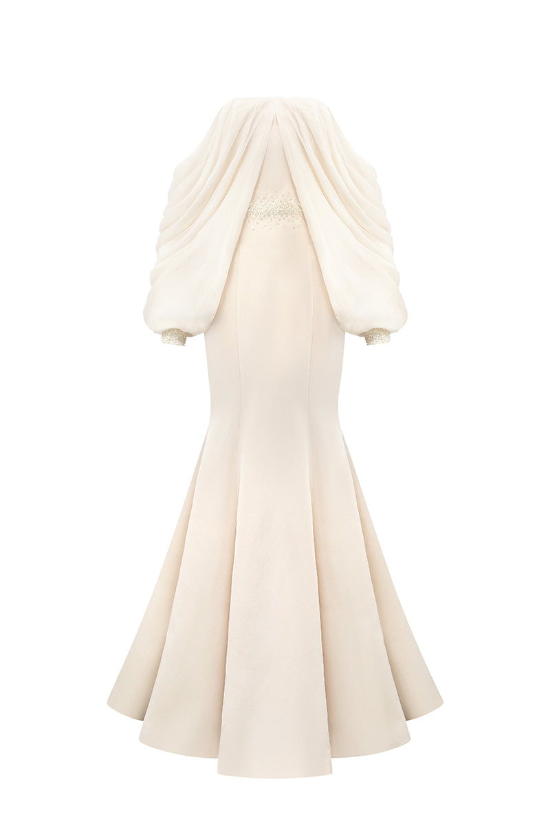Bustier Mermaid Gown With Off-Shoulder Bishop Sleeves | I.H.F ATELIER