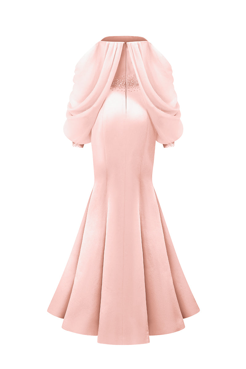 Bustier Mermaid Gown With Off-Shoulder Bishop Sleeves | I.H.F ATELIER