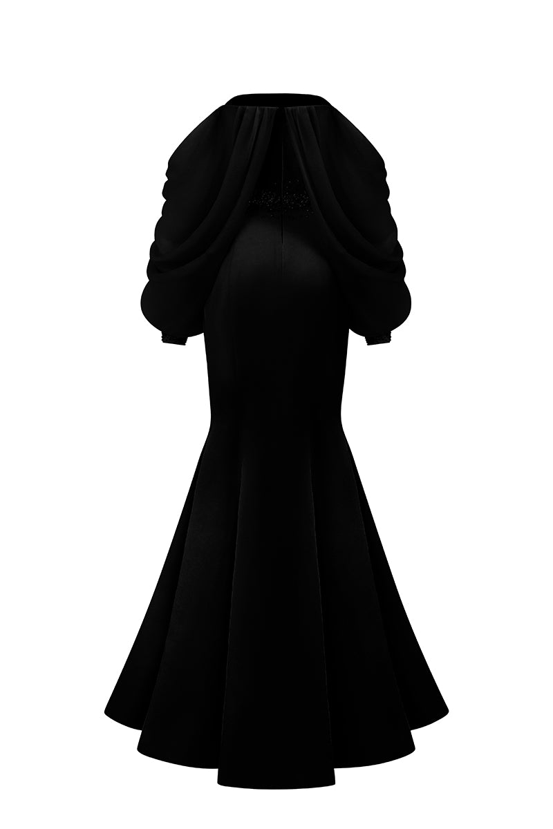 Bustier Mermaid Gown With Off-Shoulder Bishop Sleeves | I.H.F ATELIER