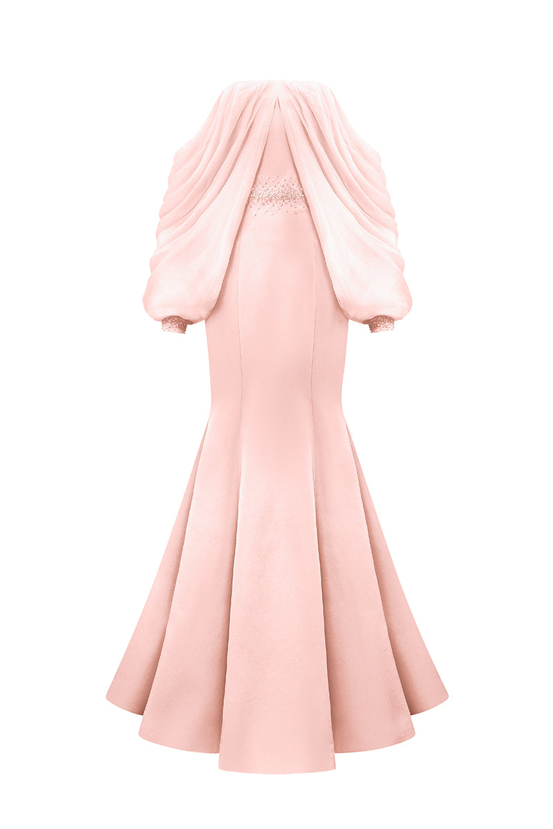 Bustier Mermaid Gown With Off-Shoulder Bishop Sleeves | I.H.F ATELIER