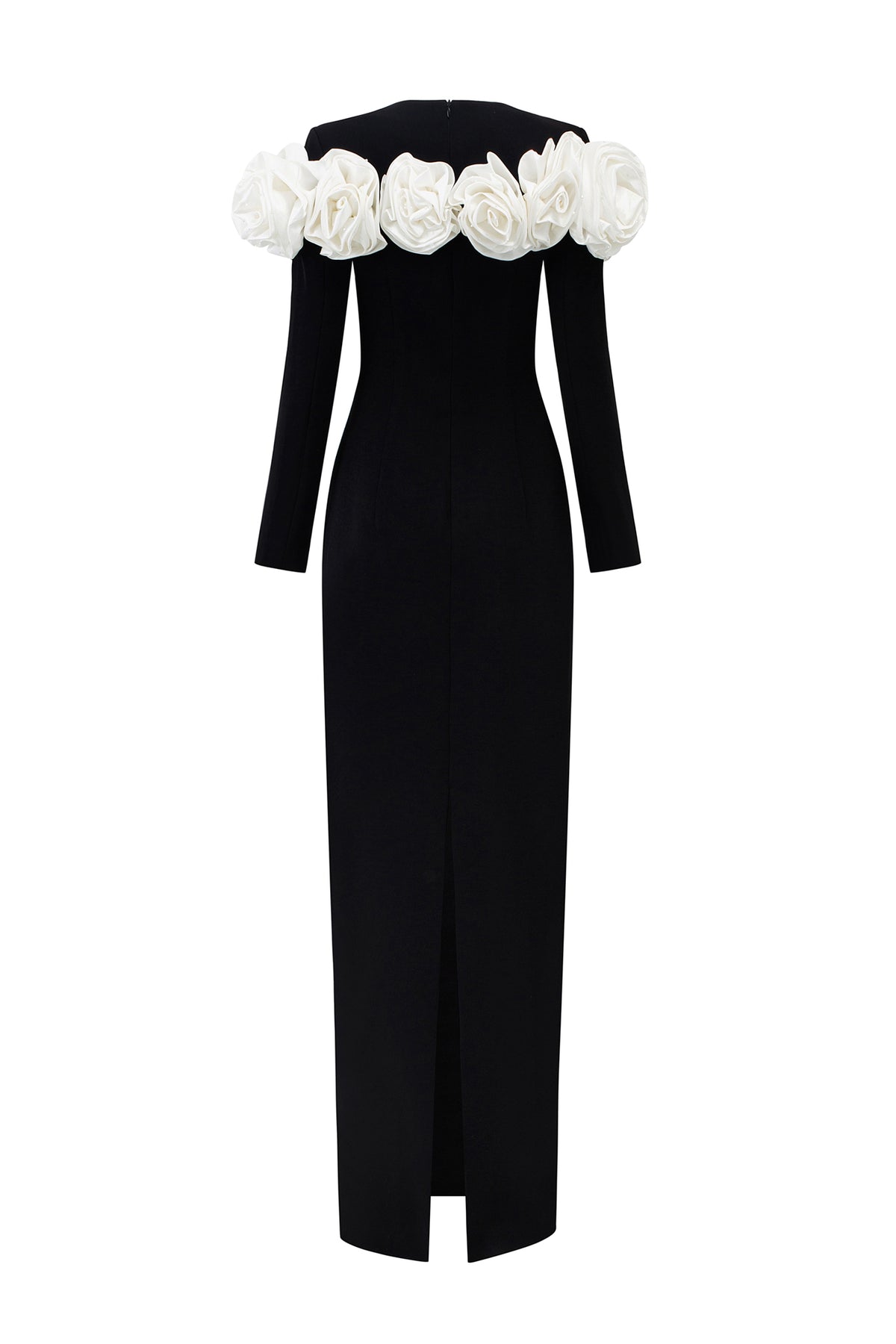 Column Evening Gown With Draped Roses On Chest-Line | I.H.F ATELIER