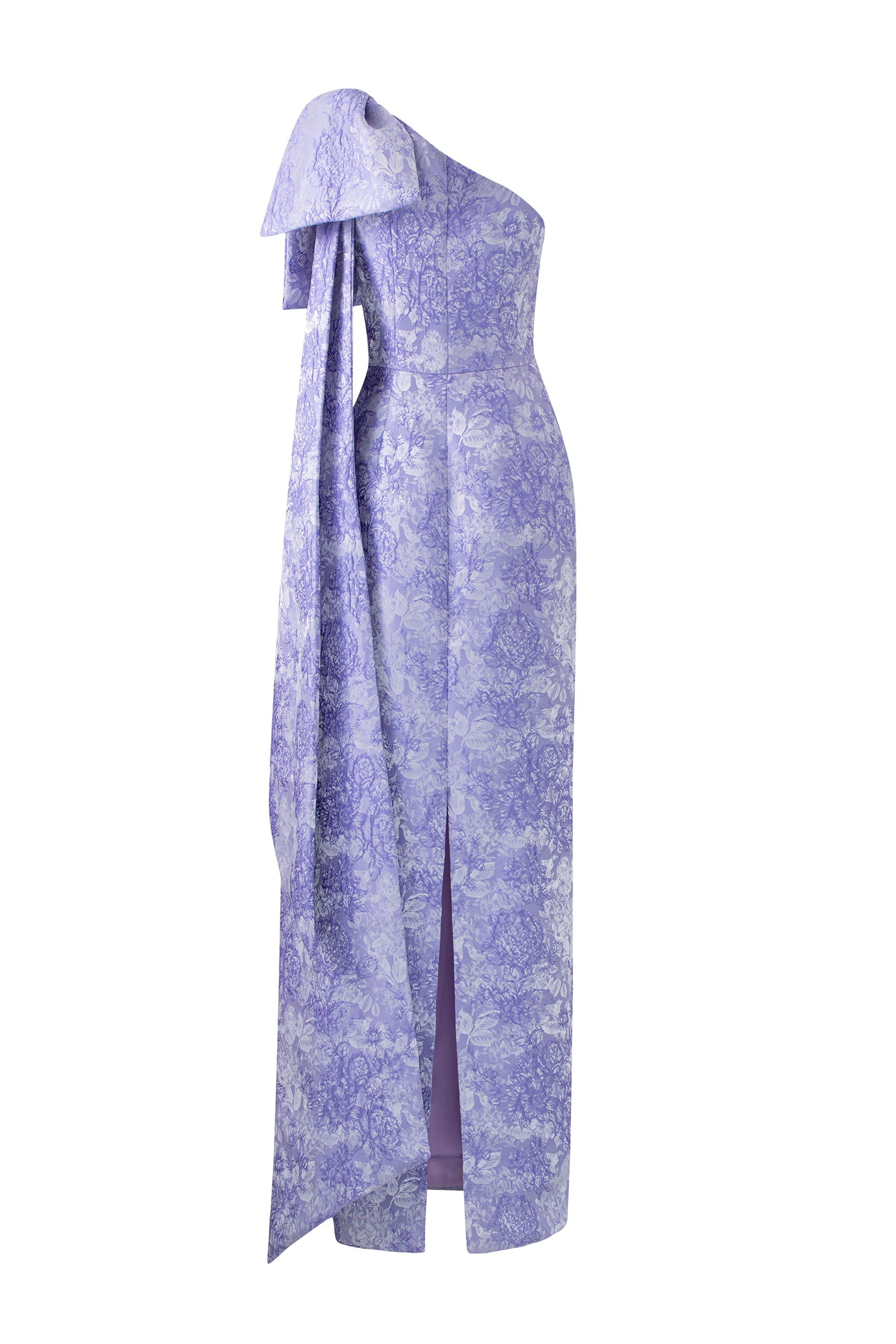 Lavender One-bow Shoulder Rose Jacquard Sheath Dress