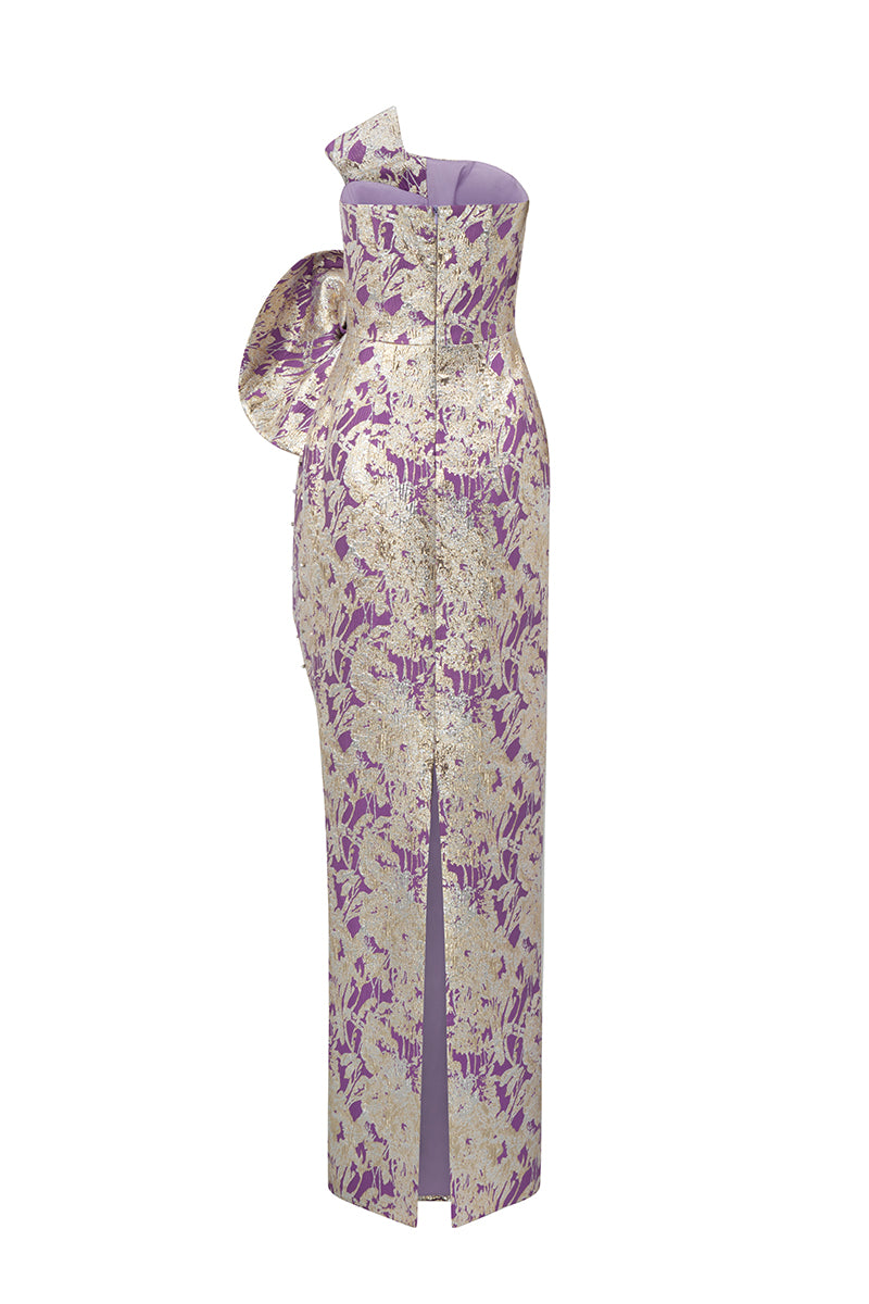 Dipped Dress With Waist Draped Detail In Jacquard | I.H.F ATELIER