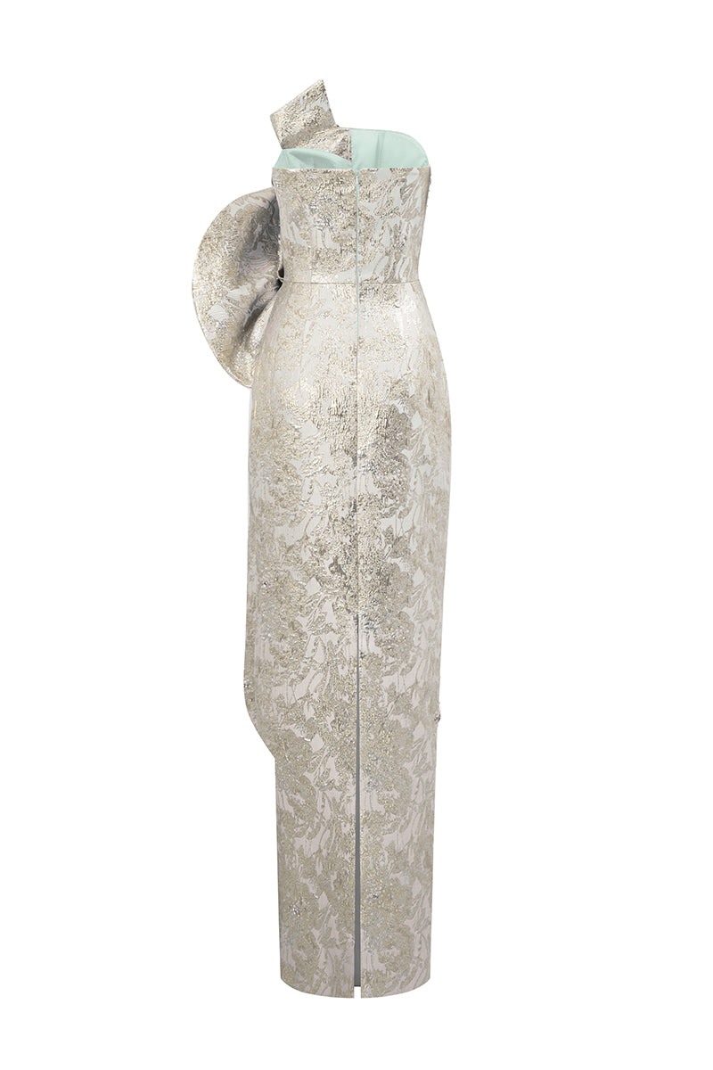 Dipped Dress With Waist Draped Detail In Jacquard | I.H.F ATELIER
