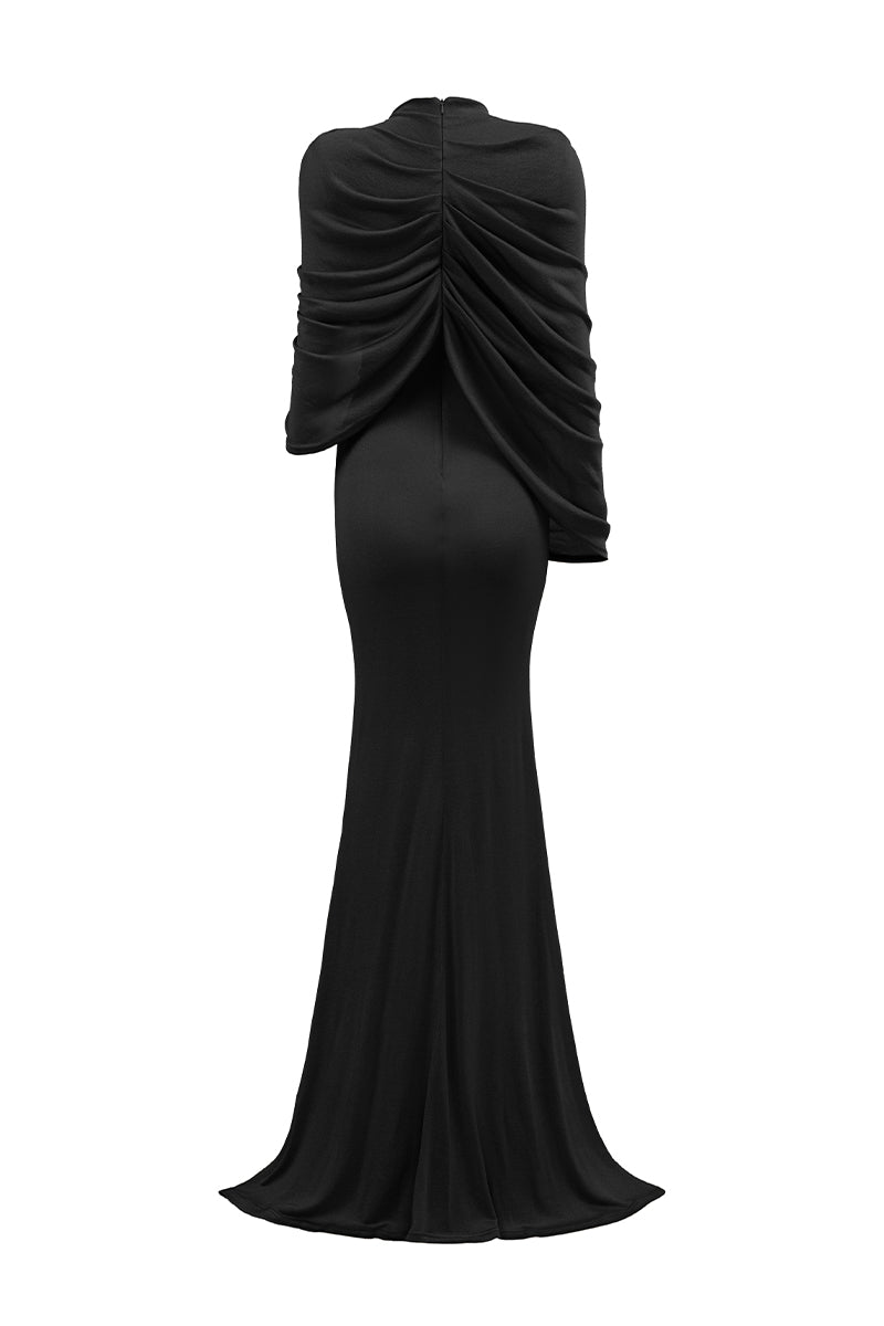 Floor-length Mermaid Gown With Cascading Shoulder Drape | I.H.F ATELIER