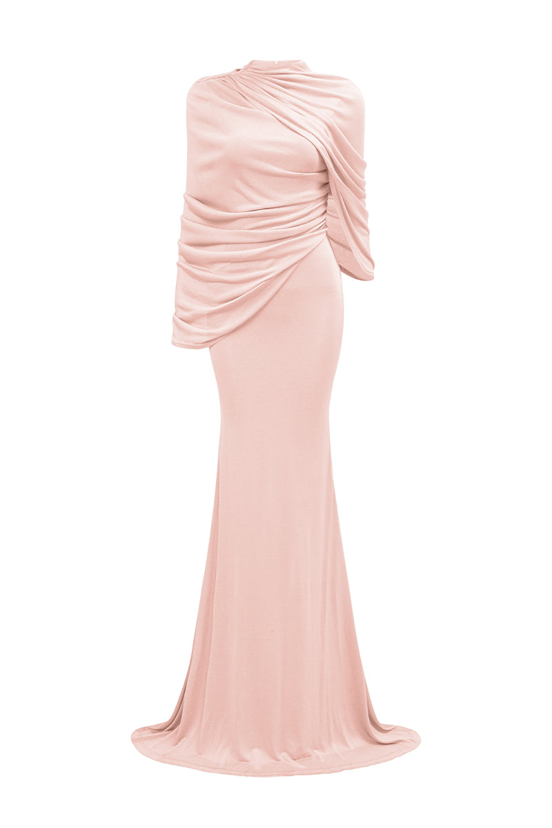 Floor-length Mermaid Gown With Cascading Shoulder Drape | I.H.F ATELIER