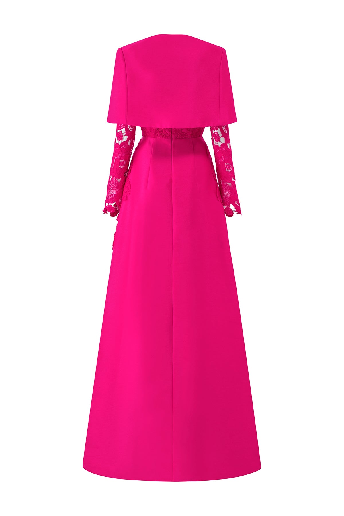 Fuchsia Lace and Taffeta Gown With Mini Cape | I.H.F ATELIER
