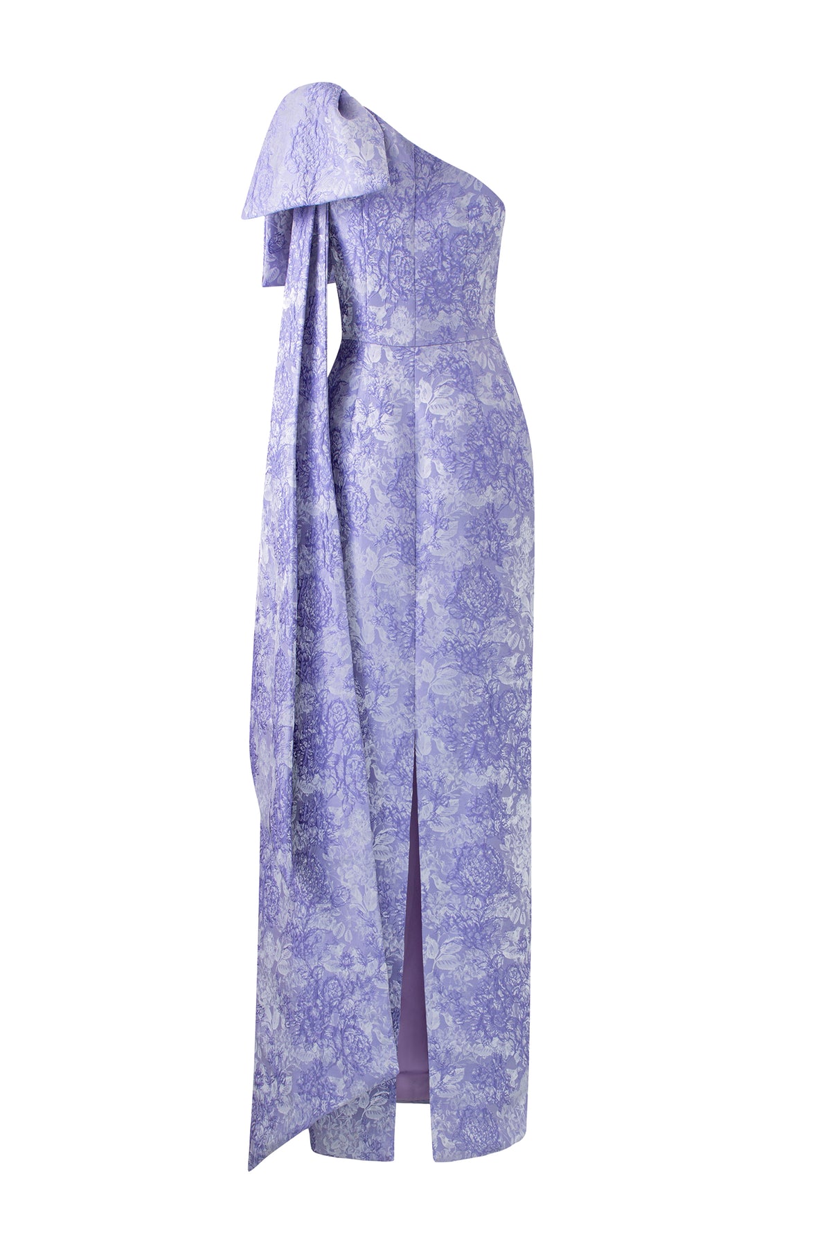 Lavender One-bow Shoulder Rose Jacquard Sheath Dress | I.H.F ATELIER