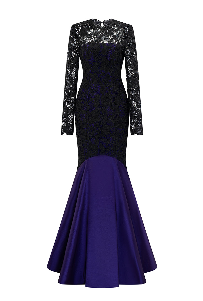 Long Sleeves Mermaid Gown With Pleated Hem | I.H.F ATELIER