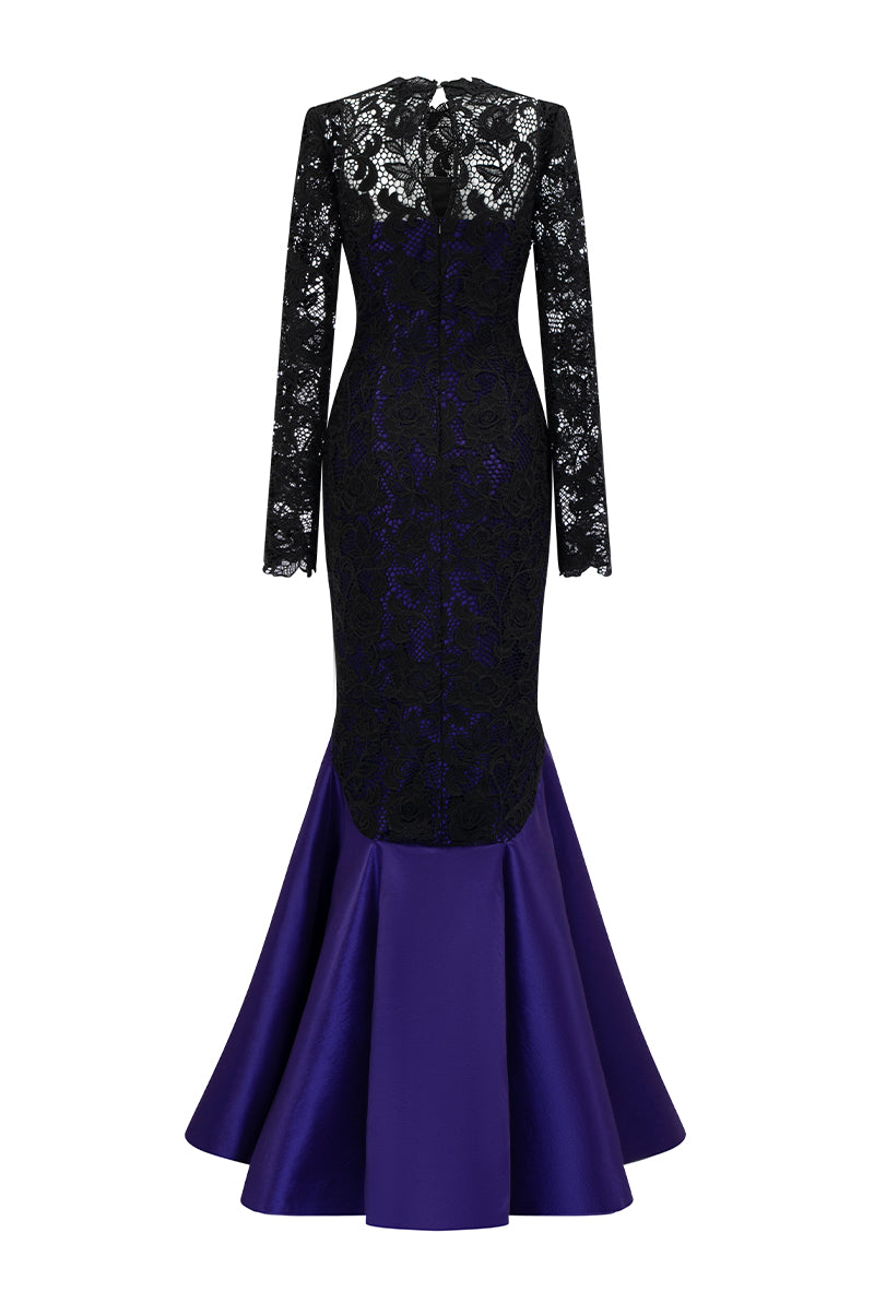 Long Sleeves Mermaid Gown With Pleated Hem | I.H.F ATELIER