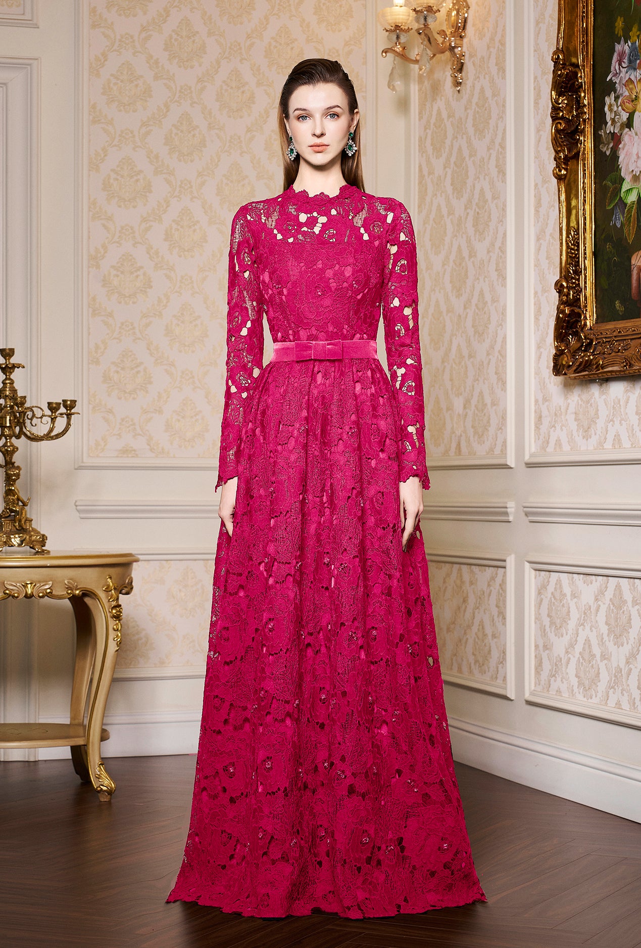 Pleated Lace and Velvet Gown