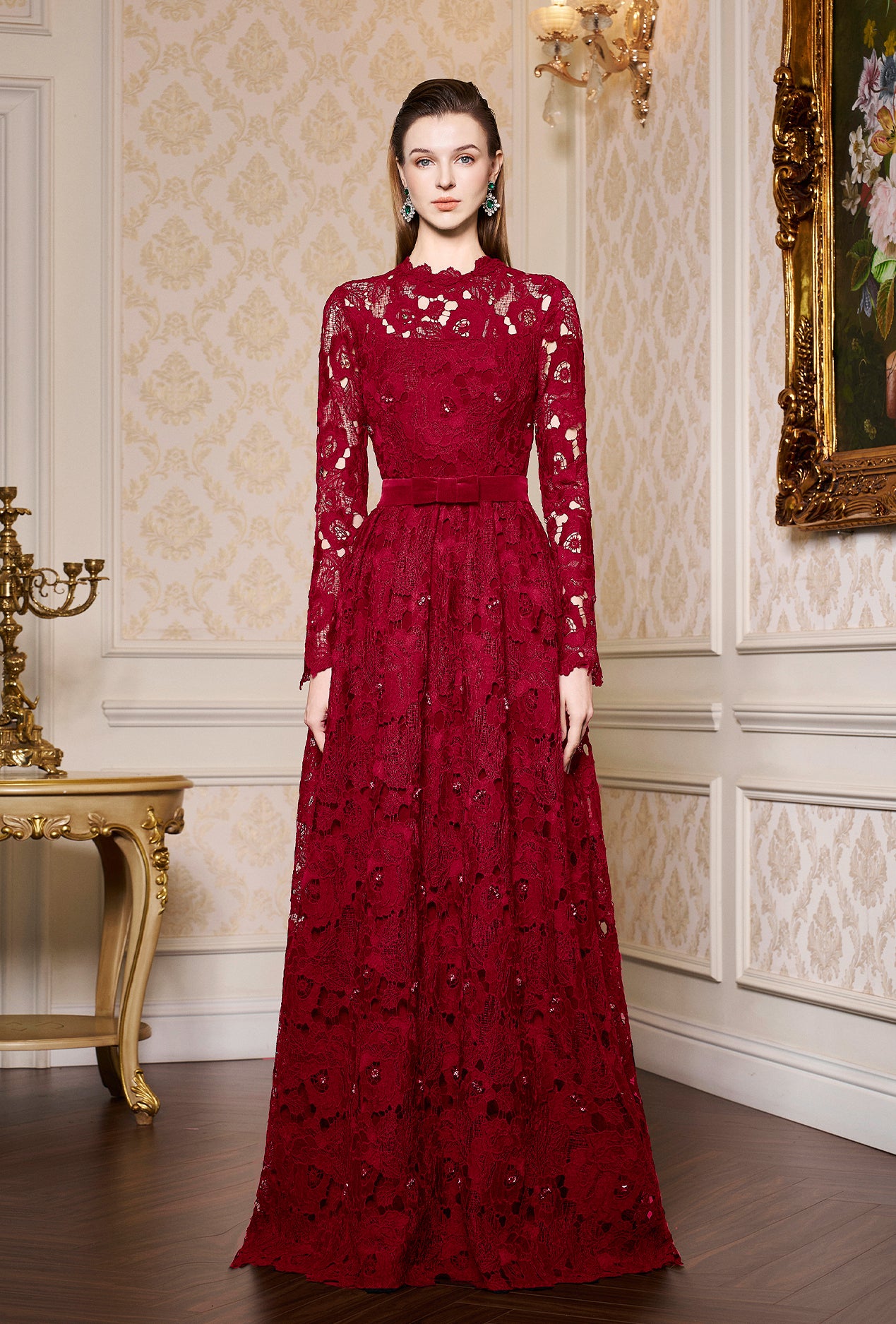 Pleated Lace and Velvet Gown