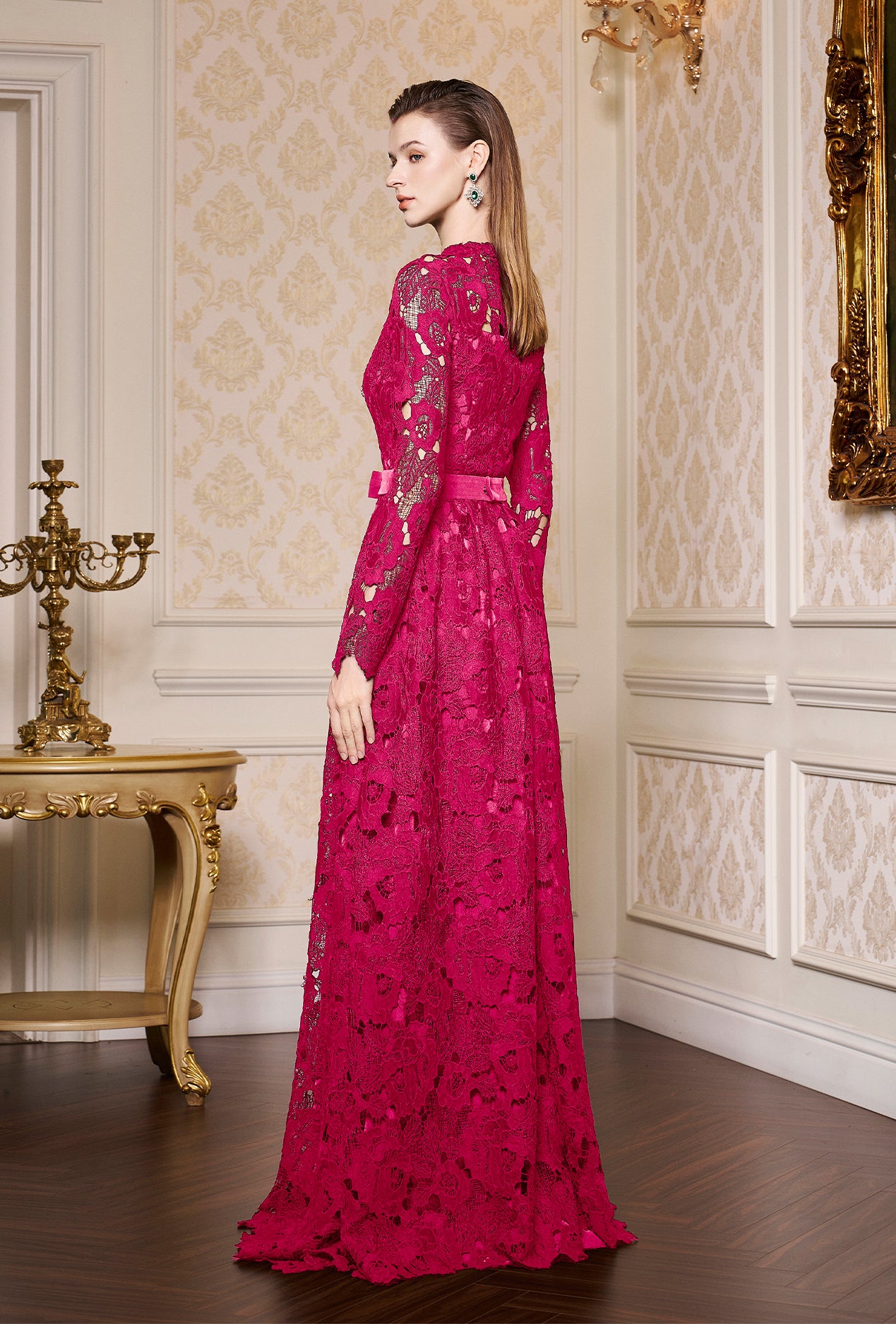 Pleated Lace and Velvet Gown