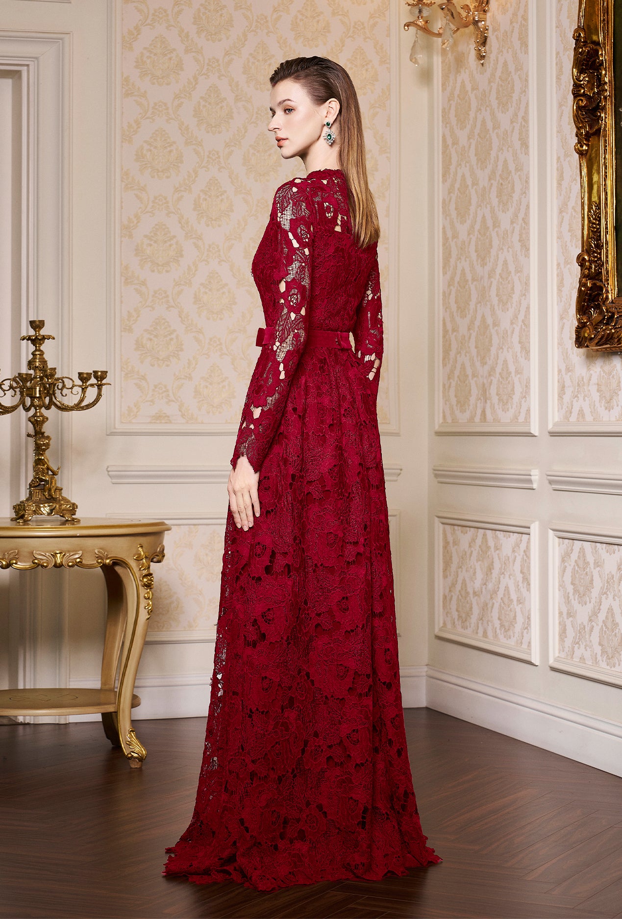 Pleated Lace and Velvet Gown