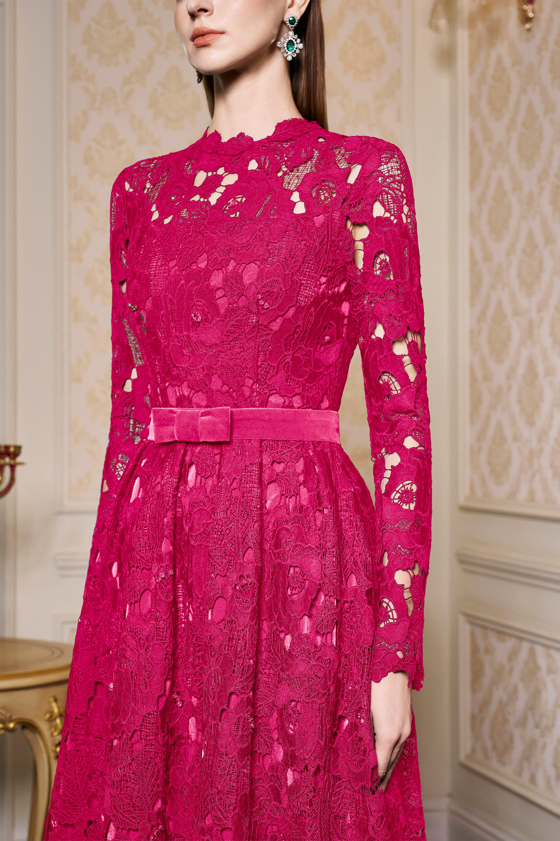 Pleated Lace and Velvet Gown