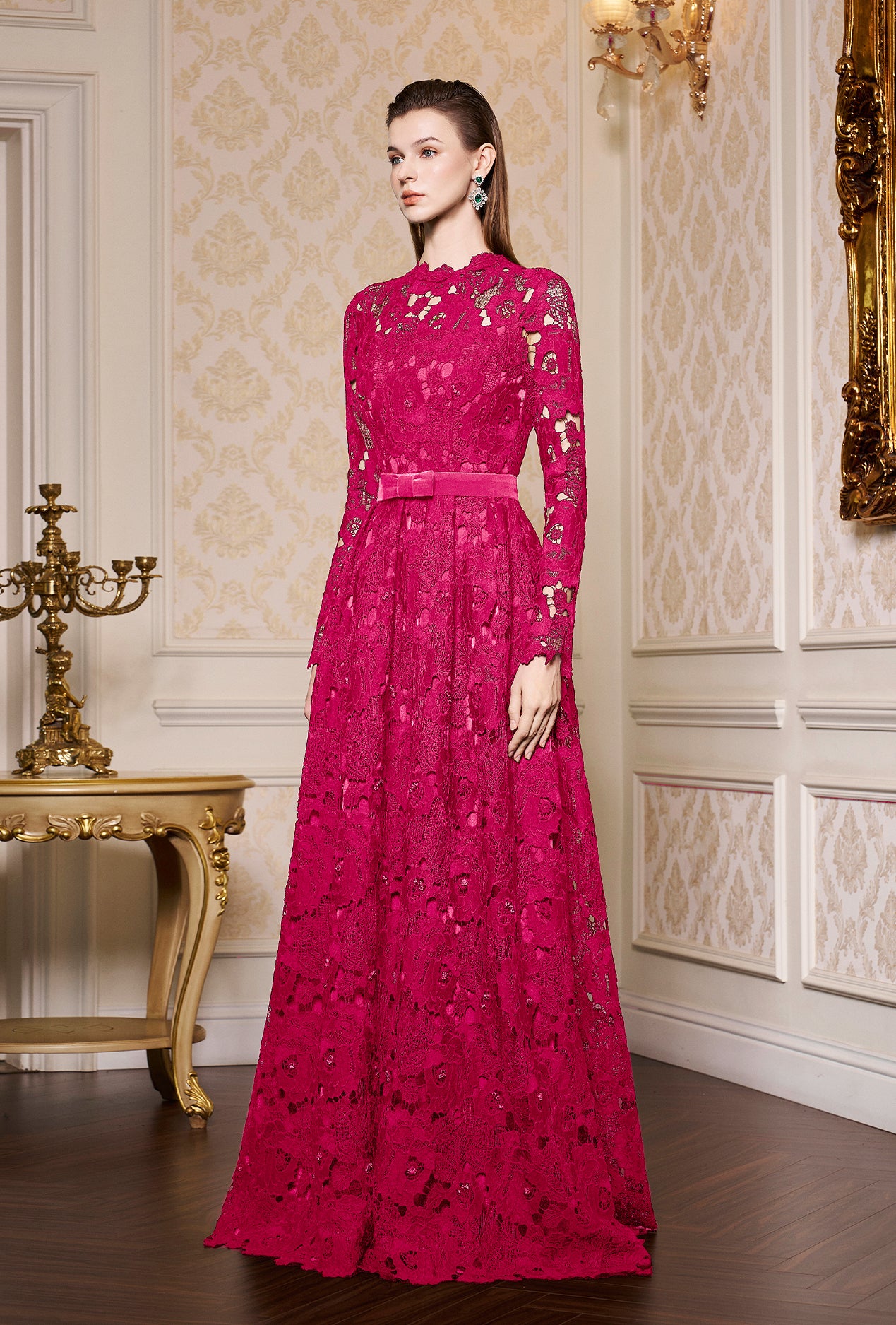 Pleated Lace and Velvet Gown