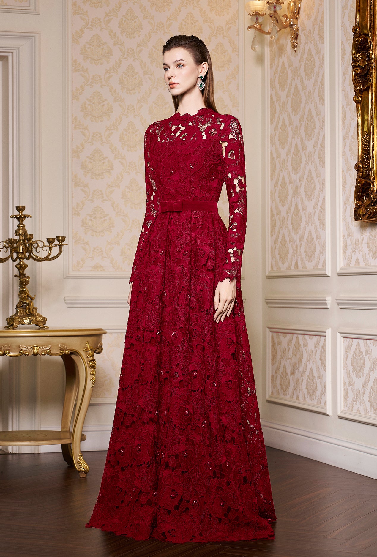 Pleated Lace and Velvet Gown
