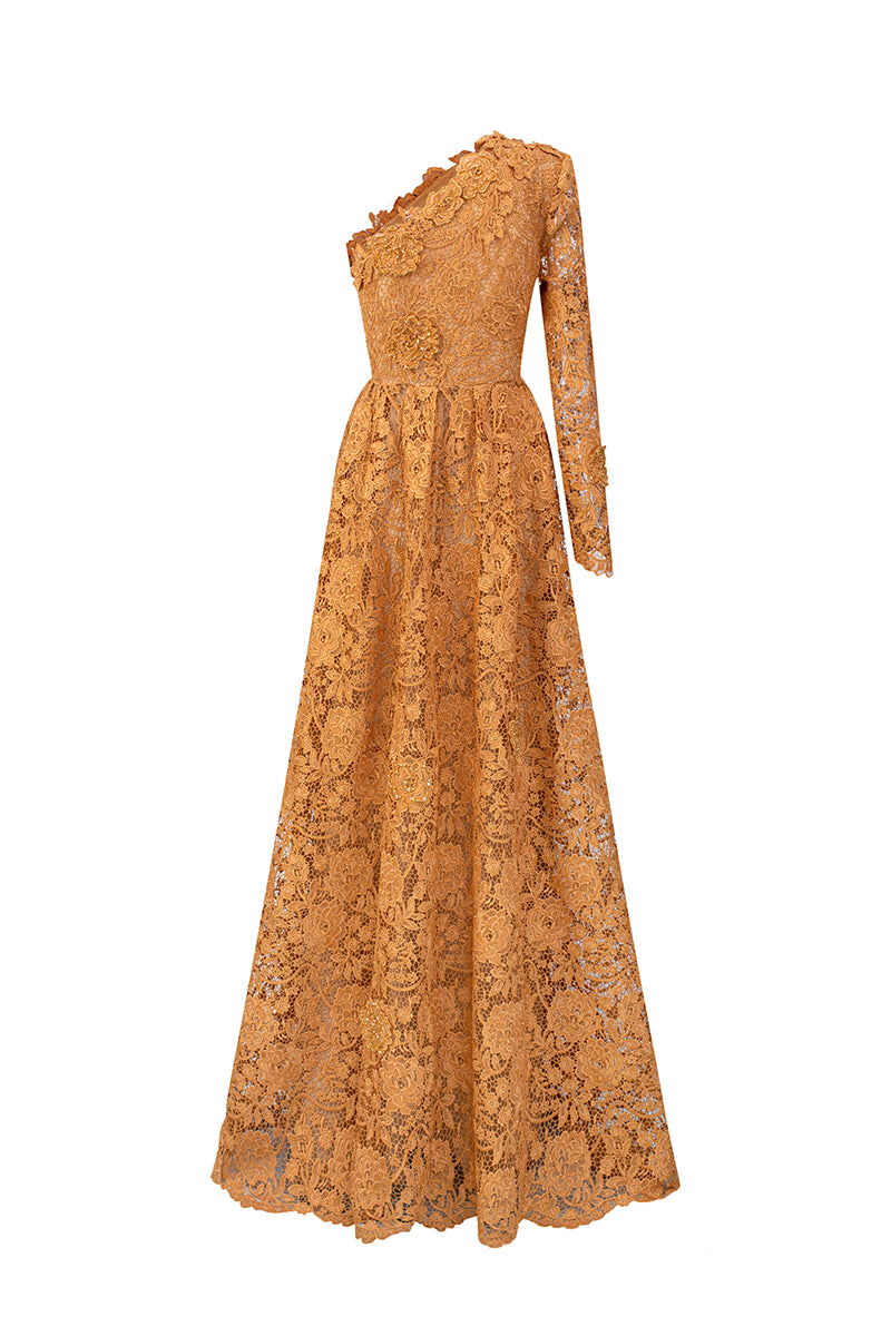 One Shoulder A-Line Dress In Bloom Rose Lace | I.H.F ATELIER